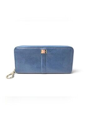 Cole Haan Zip Closure Wallet. Blue Pebble Leather.
